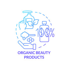 Organic beauty products blue gradient concept icon. Eco friendly. In demand small business type abstract idea thin line illustration. Isolated outline drawing. Myriad Pro-Bold font used