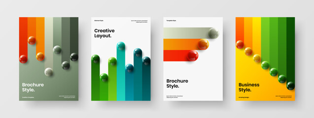 Minimalistic 3D balls leaflet illustration collection. Unique cover vector design concept bundle.