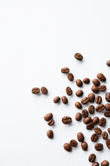 coffee bean on white table background. top view. space for text