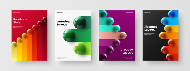 Vivid realistic balls annual report template bundle. Minimalistic cover A4 design vector layout composition.