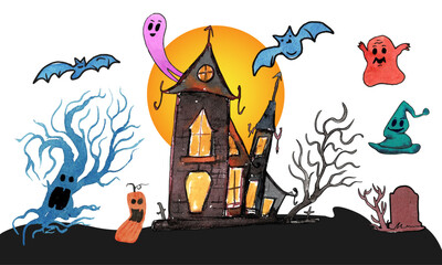 Happy Halloween set,  creative contemporary elements, hand drawing
