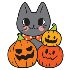 Black cat on Halloween,Cute cartoon character vector.