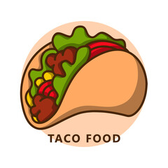 Taco food illustration cartoon. food and drink logo. Mexican food icon