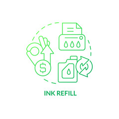 Ink refill green gradient concept icon. Office printer. Environmental service. Ecological business idea abstract idea thin line illustration. Isolated outline drawing. Myriad Pro-Bold font used