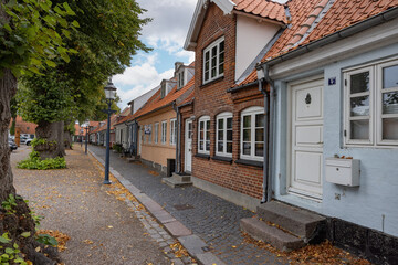 Along the street in Bogense, Bogense is a harbor town on the Kattegat on northern Fyn,Denmark,Scandinavia,Europe