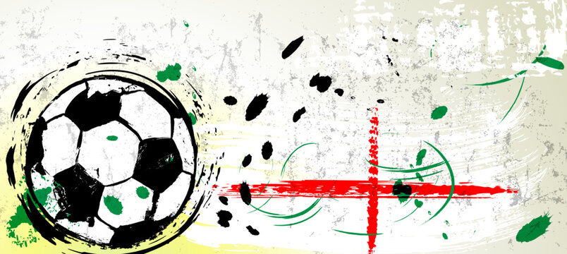 soccer or football illustration for the great soccer event with paint strokes and splashes, england national colors
