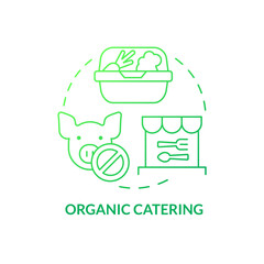 Organic catering green gradient concept icon. Food provision service. Ecological business idea abstract idea thin line illustration. Isolated outline drawing. Myriad Pro-Bold font used