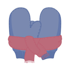 Knitted mittens with a scarf. Isolated vector.