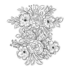 Hand drawn floral bouquets elements on white background