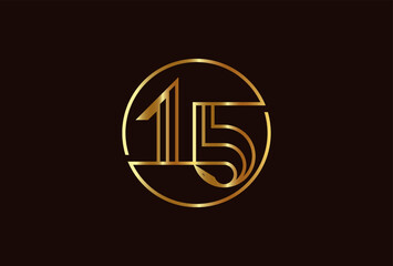 Number 15 Logo, Number 15 monogram line style inside circle can be used for birthday and business logo templates, flat design logo, vector illustration