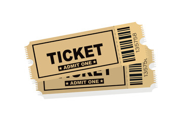 Two vector ticket isolated isolated on white background. Template of Ticket card. Ticket for entrance to the event. Vector tickets templates on concert, cinema, theater, play, party, festival