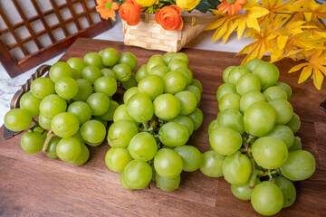 Green grapes, one of the delicious fruit types