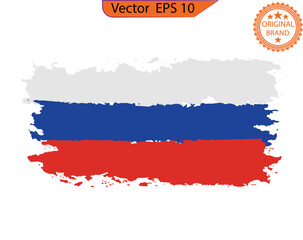Russia colorful brush strokes painted national country Russian flag icon. Painted texture. Flag of Russia. Vector illustration on transparent background. Beautiful brush strokes. Abstract concept.
