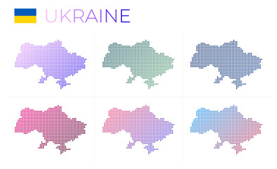 Ukraine dotted map set. Map of Ukraine in a dotted style. Borders of the country filled with beautiful smooth gradient circles. Modern vector illustration.