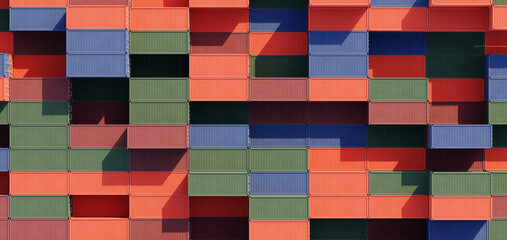 3d render of large stacks of colorful shipping containers for transportation global shipping