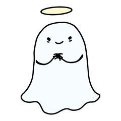 Funny Halloween Ghost Character. Hand Drawn Doodle Ghost Face Emotion. Cute Halloween Character.