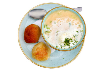 Potato soup with bread  isolated on transparency photo png file 