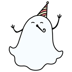 Funny Halloween Ghost Character. Hand Drawn Doodle Ghost Face Emotion. Cute Halloween Character.