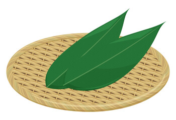 笹の葉をのせた竹ザルのイラスト