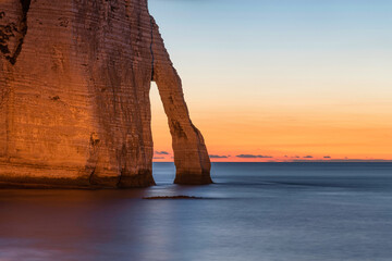 Breathtaking sunset at the cliffs of Etretat,Falaise d'Aval, Normandy France