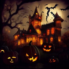 Fototapeta na wymiar Spooky castle on a Halloween night