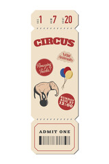 Vector vintage circus ticket. Festival invitation, retro carnival ticket admit one printable template