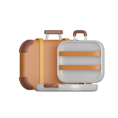 3d Mock up Vintage suitcase for travel trip. World travel concept. 3d render illustration