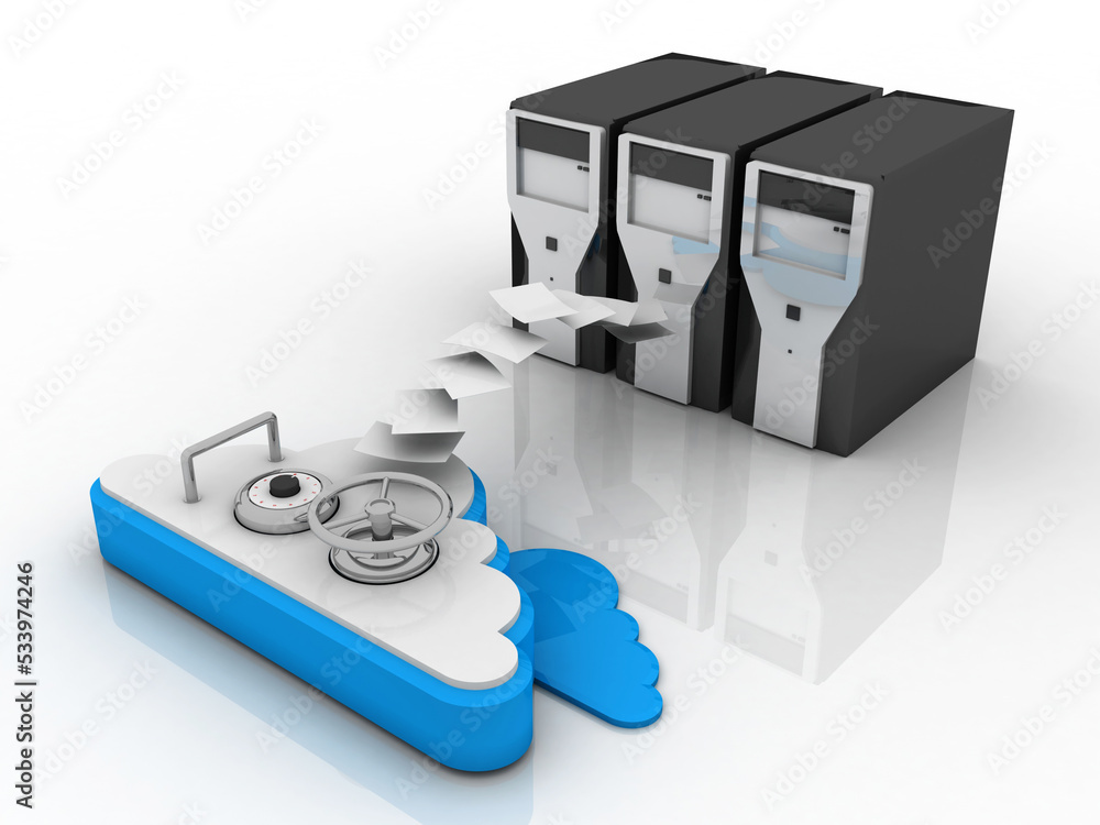 Poster 3d rendering cloud online storage icons with data