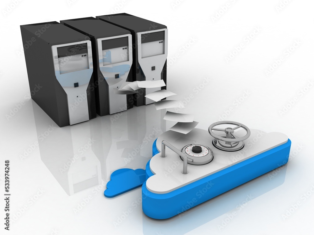 Poster 3d rendering cloud online storage icons with data