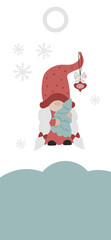 Christmas gift tag. Card label with cute gnome girl