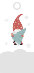 Christmas gift tag. Card label with  scandinavian gnome