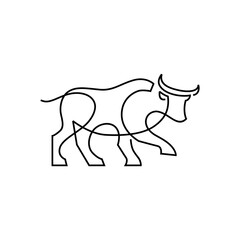 Fototapeta premium Bull Continuous Line Monoline Art Logo Vector Icon Illustration