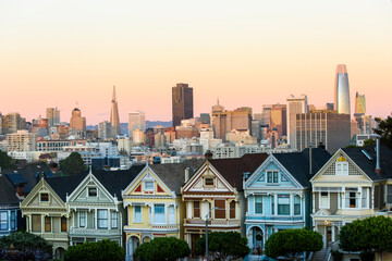 Painted ladies looking from Alamo Square in San Francisco, CA