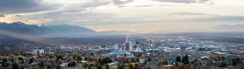 Salt Lake City , Utah skyline panorama at dawn