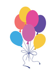 Birthday balloons floating in the air, festive decoration for the holiday. Hand drawn vector illustration isolated on white background.