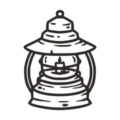 Paraffin lantern lamp outline element for camping in the forest or mountains adventure