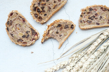 gourmet fruit loaf on white background 