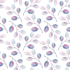 watercolor seamless pattern with lavender hearts and violet floral elements