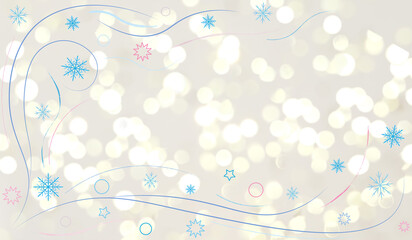 beautiful winter background with blue snowflakes on a shiny background