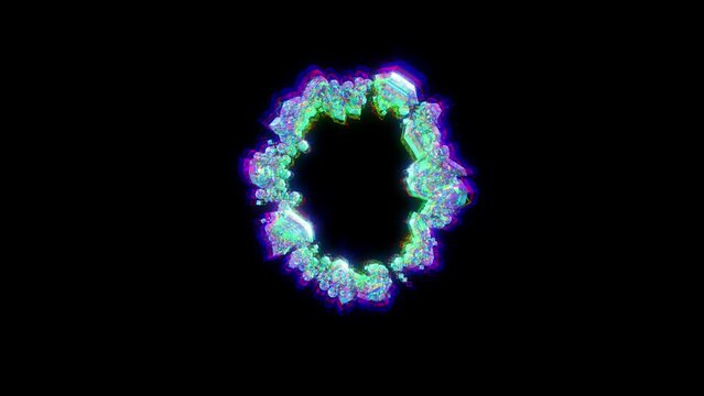 letter O of cybernetic crystals with chromatic aberrance - distortion font, isolated - loop video