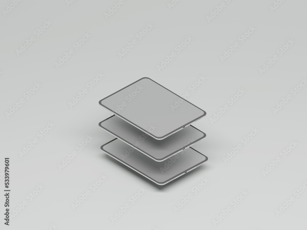 Poster tablet screen mockup 3d rendering with white background