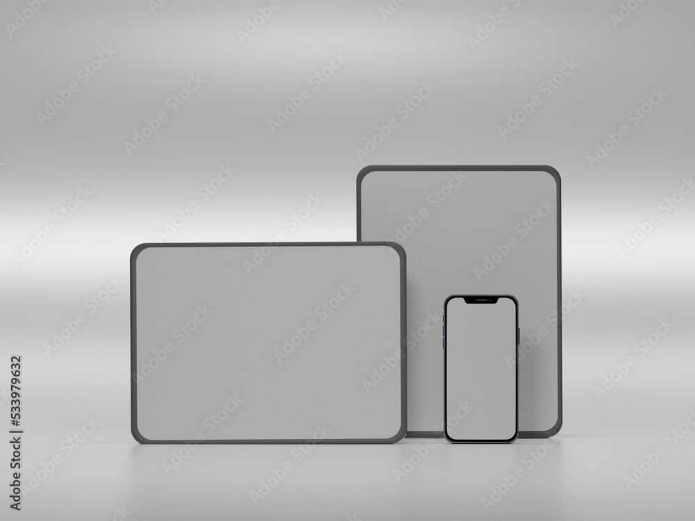 Poster tablet screen mockup 3d rendering with white background