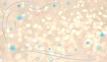 beautiful winter background with blue snowflakes on a shiny background