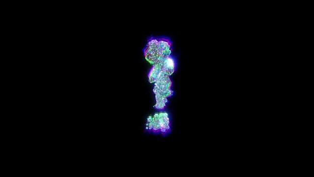 exclamation point of cybernetical crystals with chromatic aberrance - distorted font, isolated - loop video