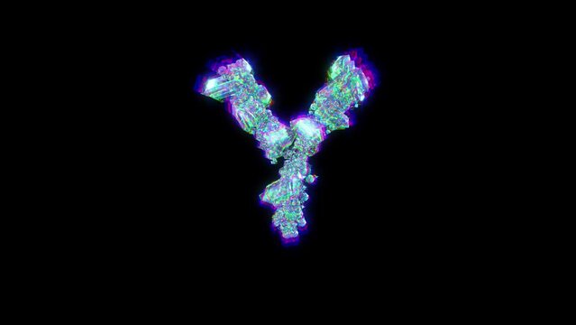 letter Y of cybernetic crystals with chromatic aberrance - glitchy font, isolated - loop video