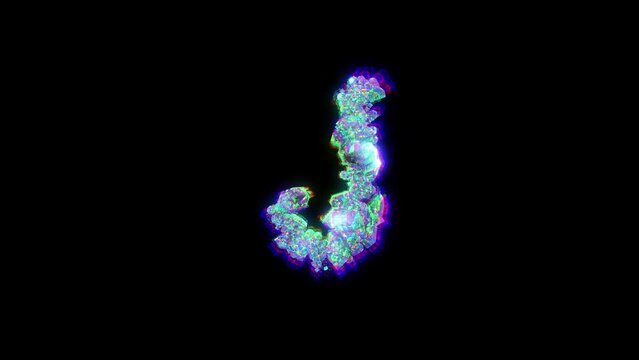 letter J of cybernetic crystals with chromatic aberrance - dichroic alphabet, isolated - loop video