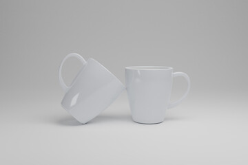 Ceramic mug mockup 3d illustration with white background  