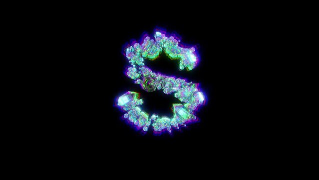 letter S of cybernetical crystals with chromatic aberrance - distorted alphabet, isolated - loop video