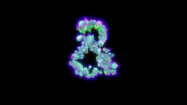 ampersand of cybernetical crystals with chromatic aberrations - distorted font, isolated - loop video