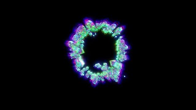 letter Q of cybernetical crystals with chromatic aberrance - glitch alphabet, isolated - loop video